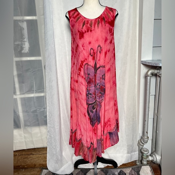 3/$20 💥 Embroidered Butterfly Maxi Dress Relaxed Fit Pink Tie Dye Beach Boho - Picture 3 of 16